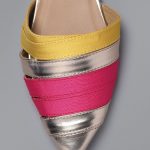 Women Gold-Toned & Pink Colourblocked Mules Rs