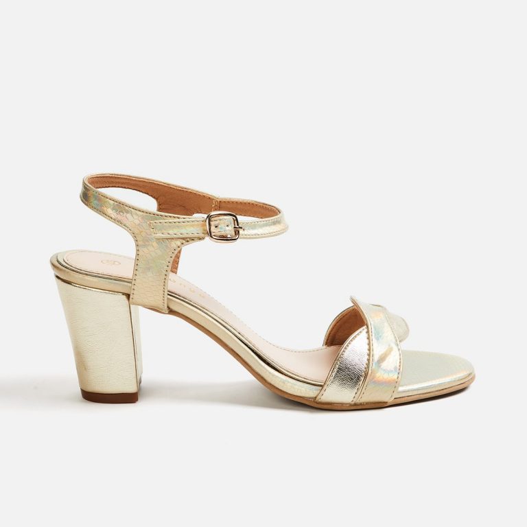 Women Iridescent Ankle Strap Block Sandals